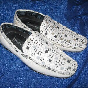 Saminto Laurenzini White Leather Checker Pattern Loafers Men's Size 9